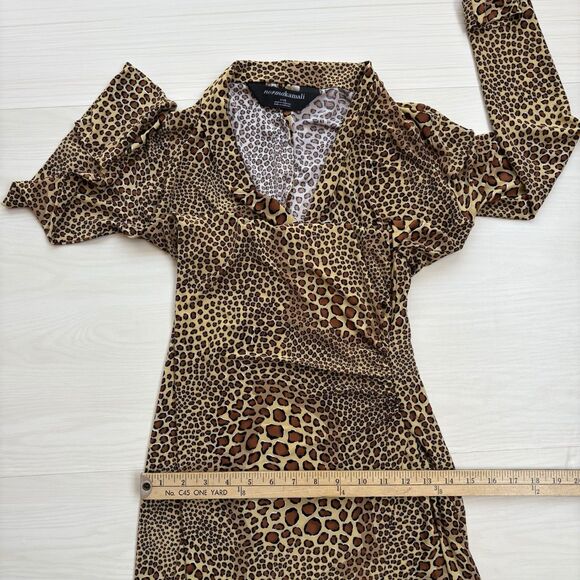 Norma Kamali Women Small Faux Wrap Dress Long Sleeve Side Drape Animal Print - Picture 10 of 14